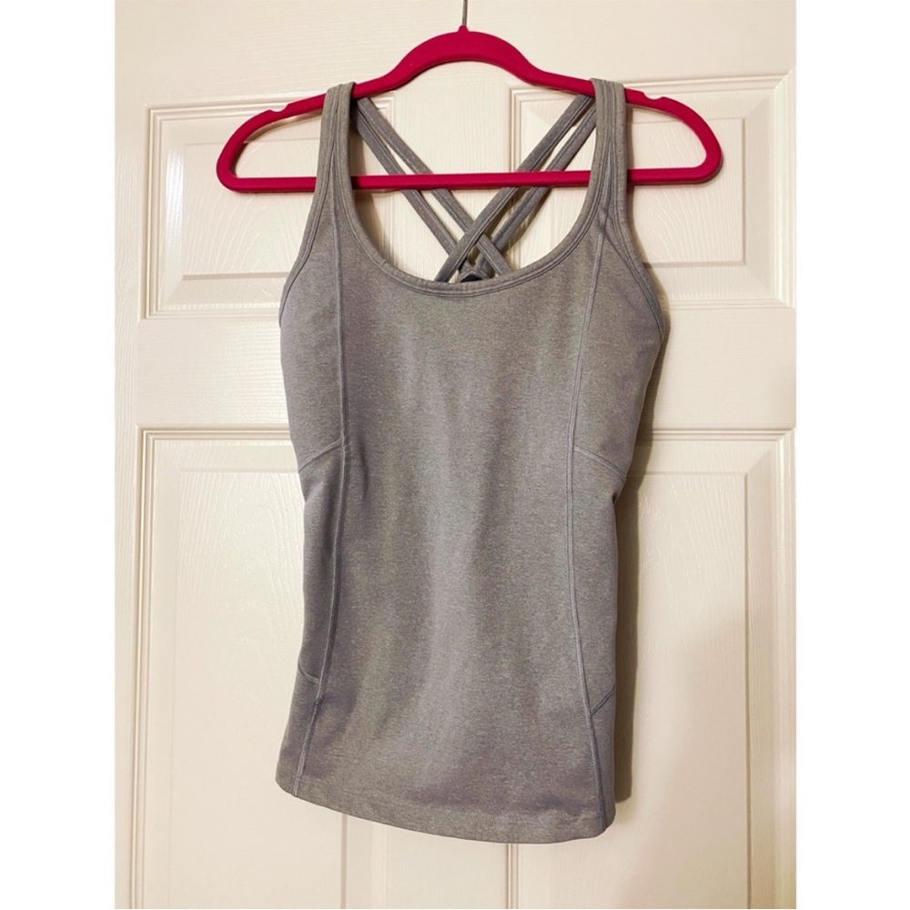 Athleta Gray Scuba Criss-cross Strappy Back Built-in Bra Workout Tank